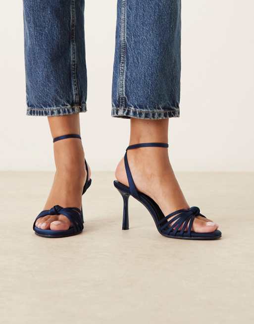 ASOS DESIGN Hero knotted mid heeled sandals in navy satin | ASOS
