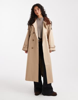 ASOS DESIGN - Hero - Lang geschnittener Trenchcoat in Stein-Keine Farbe