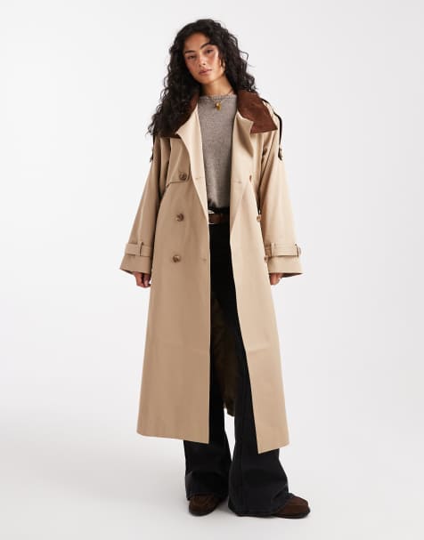 ASOS DESIGN – Hero – Lang geschnittener Trenchcoat in Stein - view 1