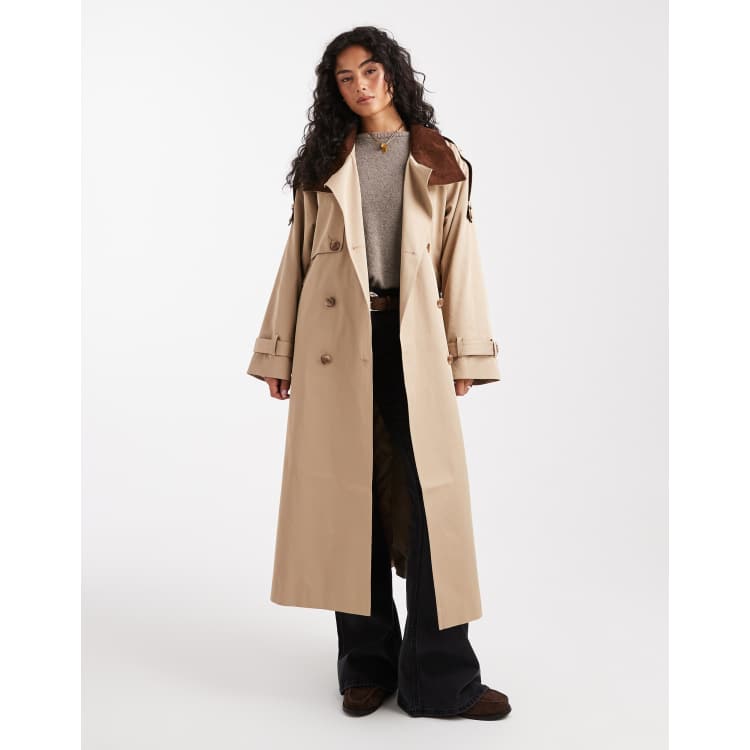 ASOS DESIGN hero longline trench coat in stone | ASOS