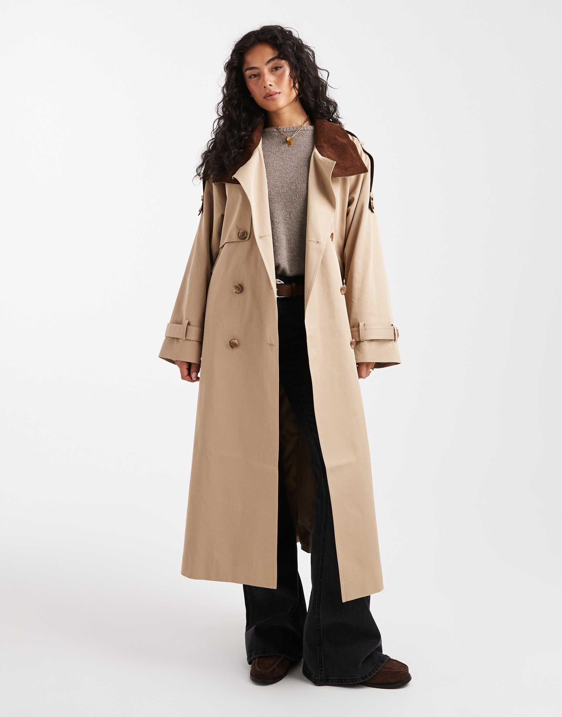 asos design hero longline trench coat in stone