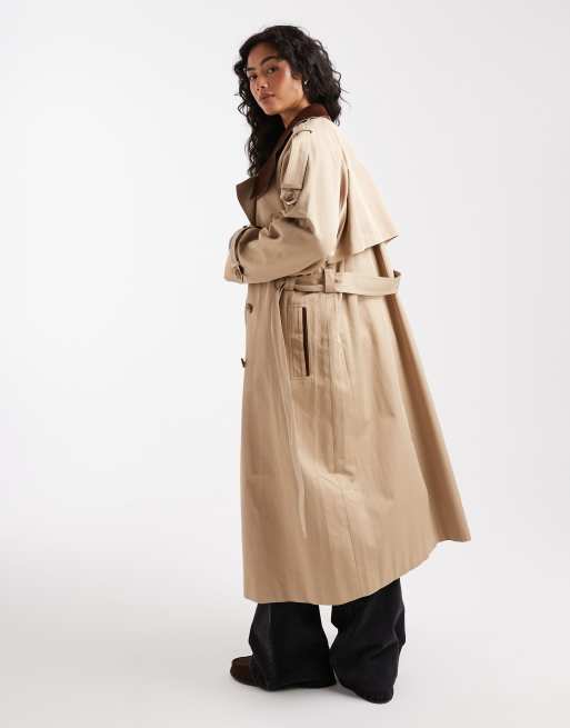 ASOS DESIGN hero longline trench coat in stone