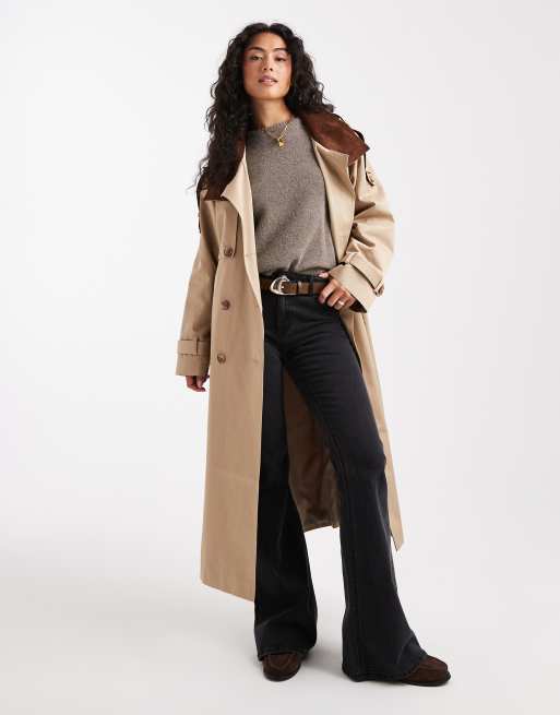 ASOS DESIGN hero longline trench coat in stone