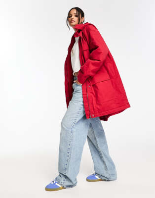 ASOS DESIGN - Hero - Parka in Rot mit vier Taschen