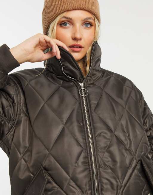 ASOS DESIGN hero quilted oversized bomber jacket in brown