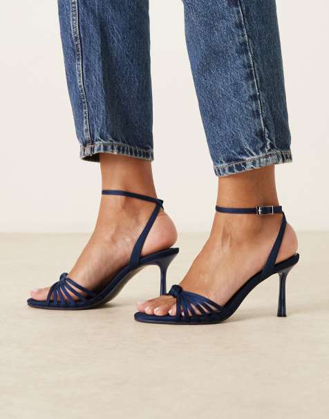 ASOS DESIGN - Hero - Sandali blu navy in raso con tacco medio e nodo - view 1