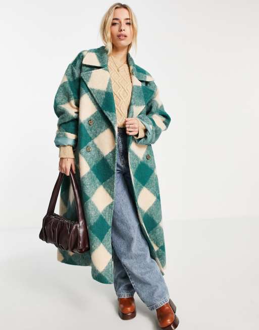 ASOS DESIGN – Hero – Zielony płaszcz oversize w skośną kratę 