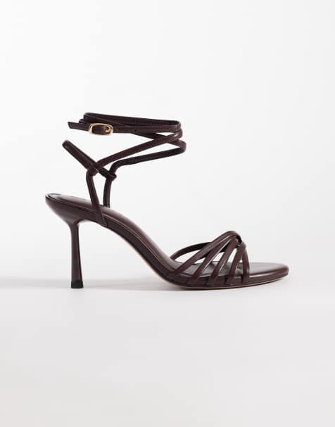ASOS DESIGN – Heroic – Chokladbruna klacksandaler med smala remmar - view 1