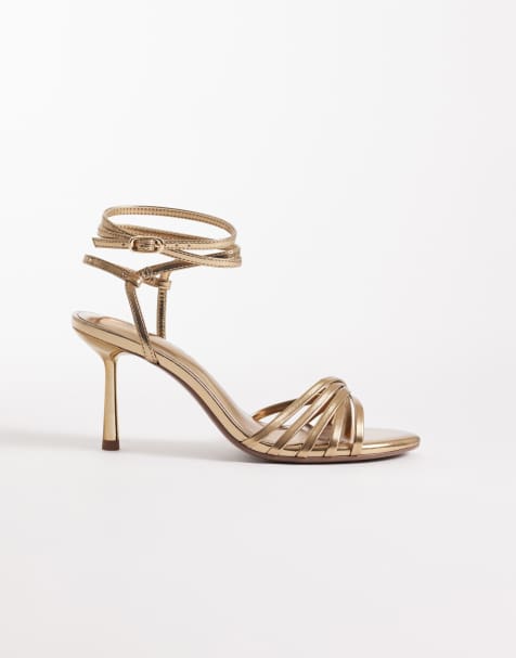 ASOS DESIGN Heroic minimal strappy heeled sandals in warm gold - view 1