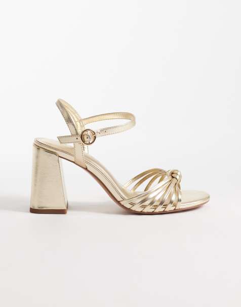 ASOS DESIGN - Heron - Geknoopte sandalen met halfhoge blokhak en brede pasvorm in goud - view 1
