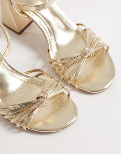 ASOS DESIGN - Heron - Geknoopte sandalen met halfhoge blokhak in goud, 2 van 4