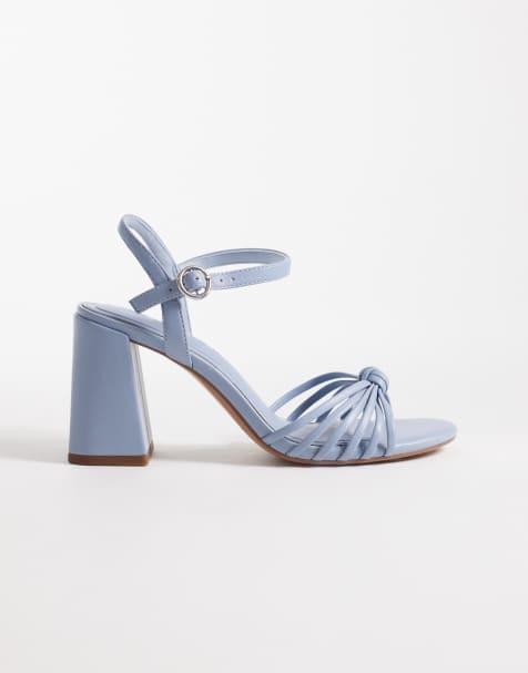 ASOS DESIGN Heron knotted mid block heel sandals in pale blue - view 1