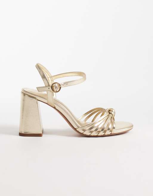 ASOS DESIGN - Heron - Sandali con tacco largo medio e nodo color oro