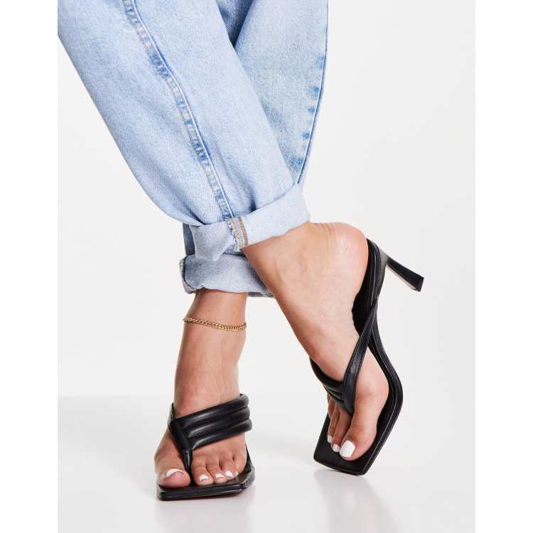 ASOS DESIGN Herring padded toe thong heeled sandals in black