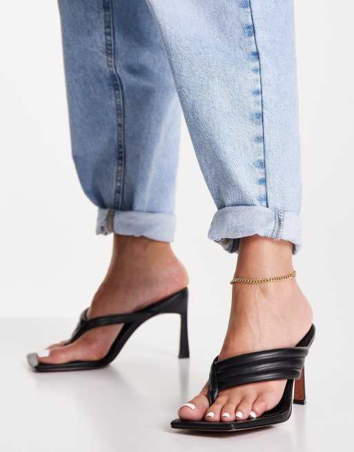 ASOS DESIGN Herring padded toe thong heeled sandals in black