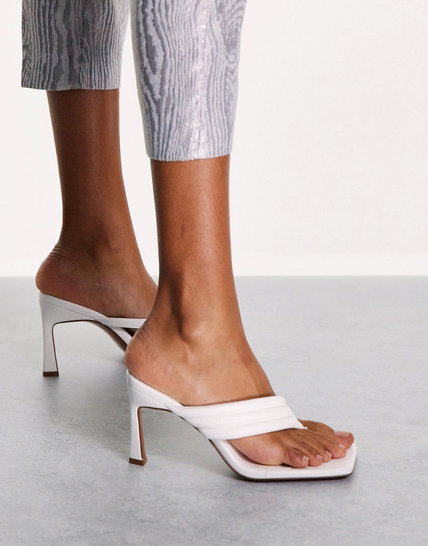 ASOS DESIGN Herring padded toe thong heeled sandals in white
