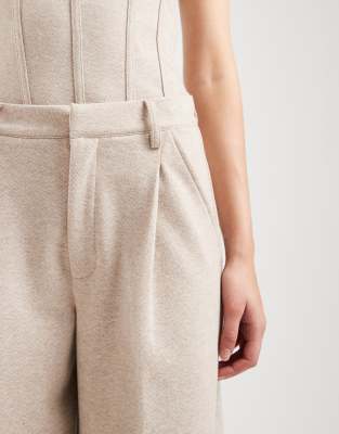 Asos Design Herringbone Brushed Wide Leg Pants In Neutral