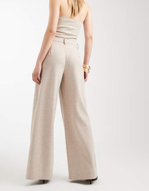 ASOS DESIGN herringbone brushed wide leg pants in cream - part of a set, 5 of 5