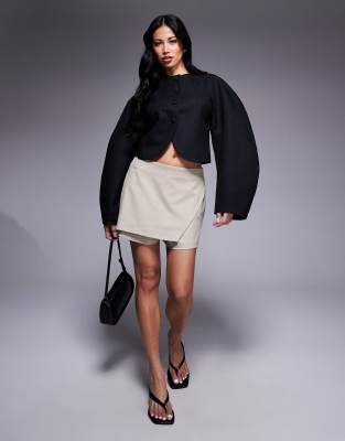 Asos Design Herringbone Cocoon Sleeve Cropped Blazer