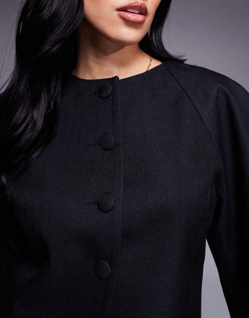 ASOS DESIGN herringbone cocoon sleeve cropped blazer in black