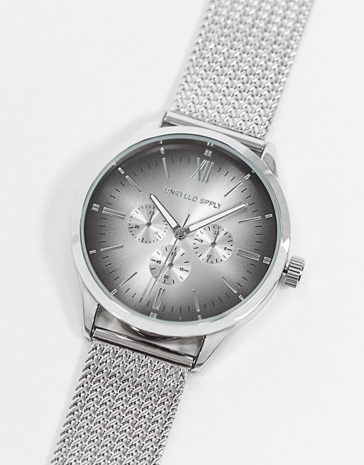 ASOS DESIGN stainless steel herringbone mesh watch in silver tone