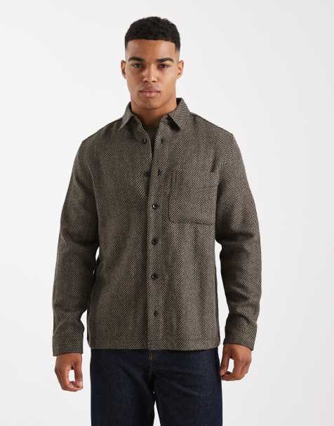 ASOS DESIGN herringbone overshirt in black - view 1