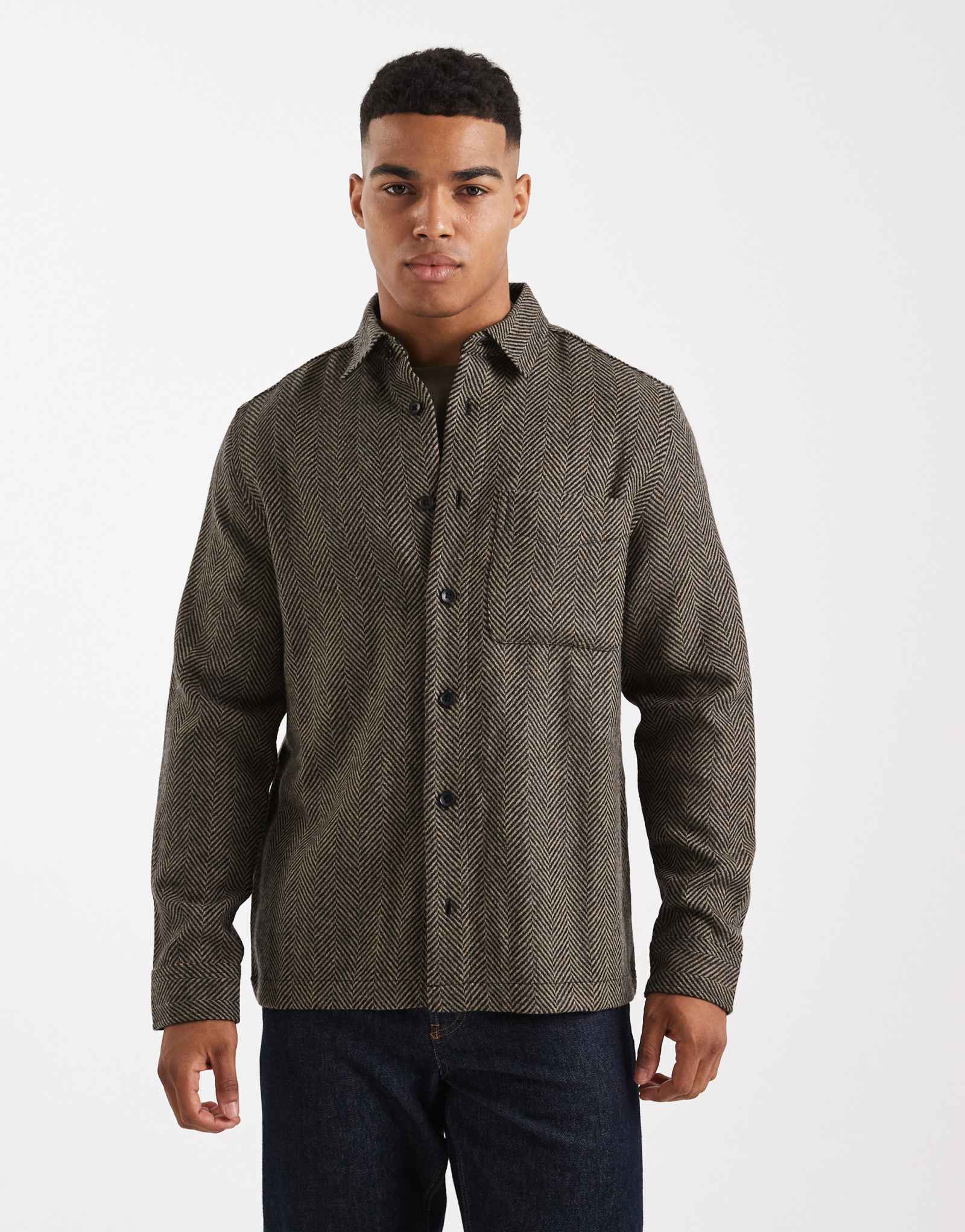 ДИЗАЙНЕРСКАЯ верхняя рубашка ASOS в елочку черного цвета