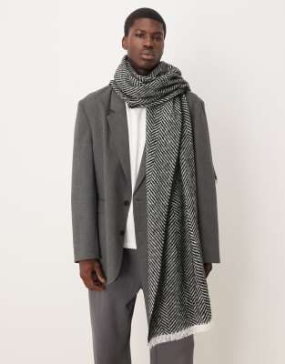 Asos Design Herringbone Scarf In Brown
