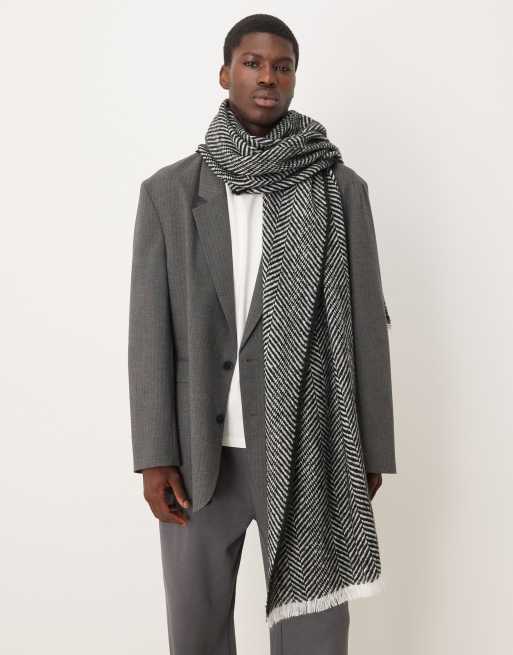 ASOS DESIGN herringbone scarf in grey