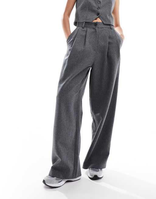 High Waist Tailored Pants - Grey/Herringbone pattern - Ladies