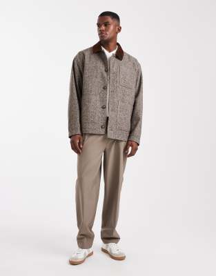 Asos Design Herringbone Wool Look Jacket In Gray
