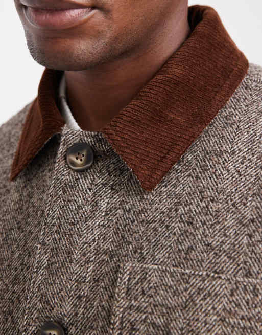 ASOS DESIGN herringbone wool look jacket in brown | ASOS