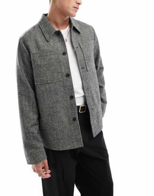 ASOS DESIGN herringbone wool look shacket in gray