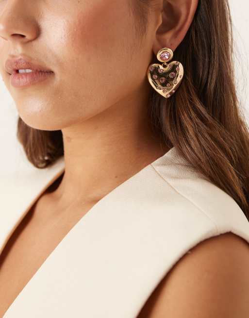 ASOS DESIGN – Herz-Ohrringe in Goldoptik mit rosa Kristallen, 3 von 3