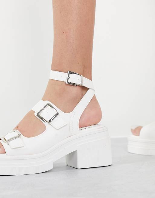 ASOS DESIGN – Heston – Białe sandały na średnim, masywnym obcasie, 3 z 4