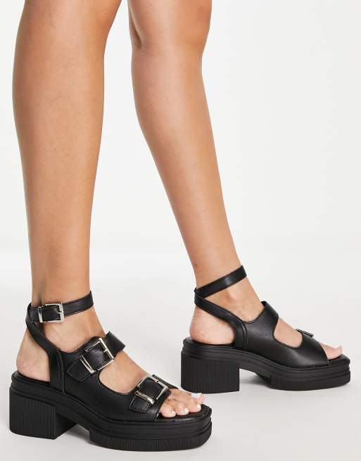 ASOS DESIGN Heston chunky mid heel sandals in black, 2 of 4