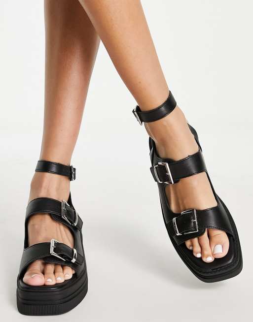 ASOS DESIGN - Heston - Sandali con tacco medio e suola spessa neri, 3 di 4