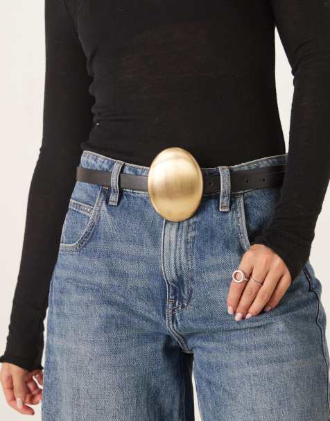 ASOS DESIGN - Heup- en tailleriem met geborstelde gouden gesp in zwart - view 1