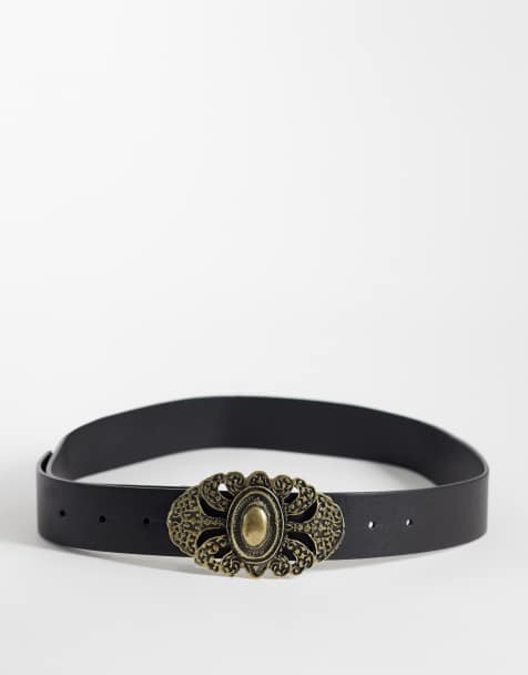 ASOS DESIGN - Heup- en tailleriem met vintage gesp in zwart - view 1
