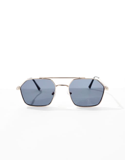 ASOS DESIGN hexagon aviator sunglasses with black smoke lens and gold metal frame, 4 of 4