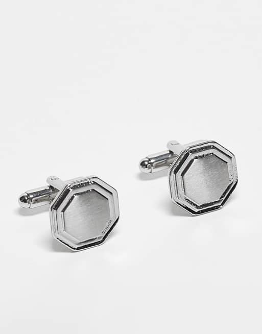 ASOS DESIGN hexagon cufflinks with brushed top in silver tone