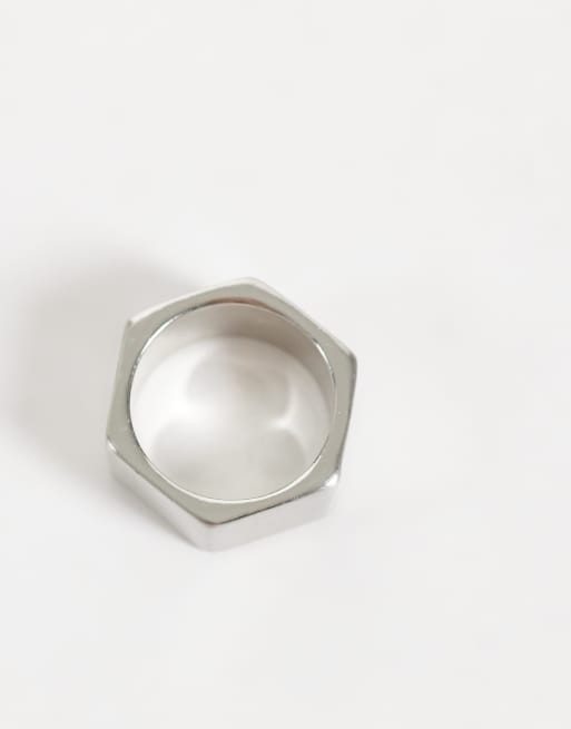 ASOS DESIGN hexagon flat edge ring in brushed silver, 2 of 3