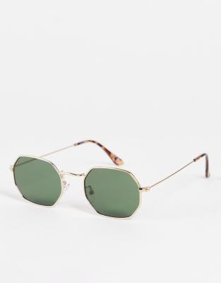 ASOS DESIGN ASOS DESIGN hexagon metal sunglasses with g15 lens-Gold
