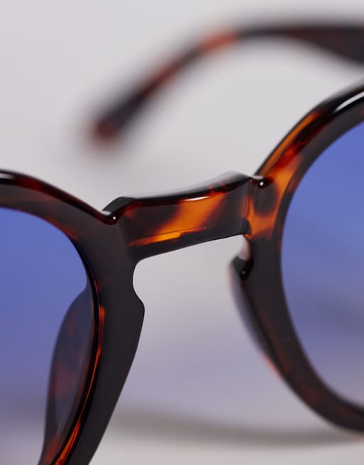 ASOS DESIGN hexagon square sunglasses in tortoise with blue lenses, 2 of 3