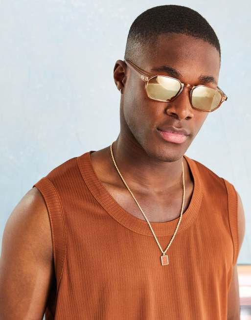 Brown hotsell hexagon sunglasses