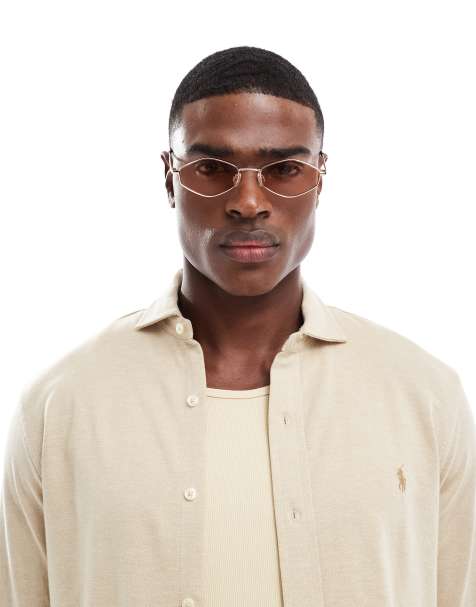 ASOS DESIGN hexagon sunglasses in gold metal with brown lens - view 1