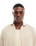 [ASOS DESIGN] ASOS DESIGN hexagon sunglasses in gold metal with brown lens No Size GOLD