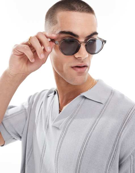 ASOS DESIGN hexagon sunglasses with gray lenses and frames - view 1