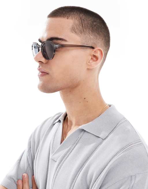ASOS DESIGN hexagon sunglasses with grey lens and frame, 3 of 3