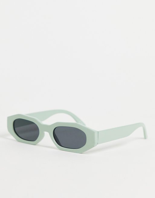 Asos Design Hexagon Sunglasses With Smoke Lens In Mint Green Lgreen Asos 